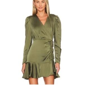 Steve Madden Nyla Olive Green Satin Long Sleeve Dress Woman’s Size 2